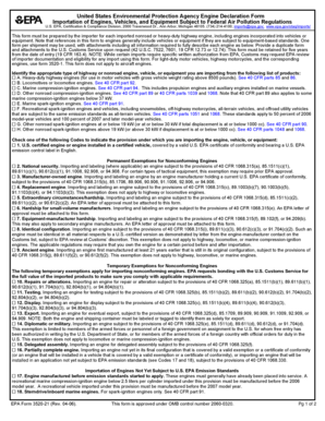 US EPA Engine Declaration Form