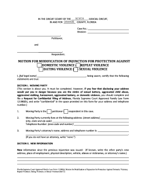 Motion for Modification of Injunction for Protection Against Domestic Violence