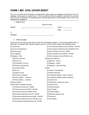 Florida Civil Cover Sheet Form 1.997