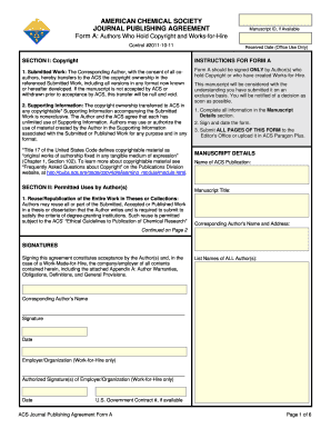 ACS Journal Publishing Agreement Form A