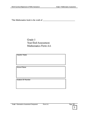 Grade 1 Mathematics Assessment Form AA