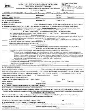 403(b) Plan Distribution Loan Exchange Transfer Rollover Form