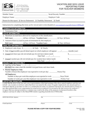 Maine Vacation and Sick Leave Reporting Form