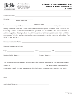 Maine Preauthorized ACH Debit Authorization Agreement