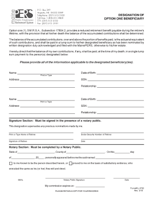MainePERS Option One Beneficiary Designation Form