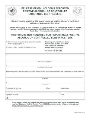 Texas CDL Holder Alcohol Test Release Form