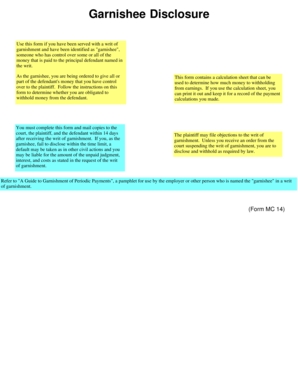 Michigan Garnishee Disclosure Form MC 14