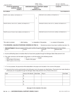 Michigan Uniform Spousal Support Order