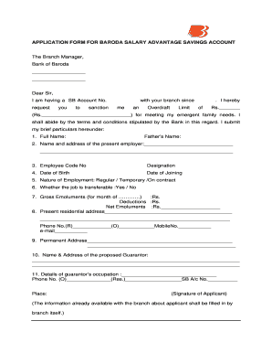 Baroda Salary Advantage Savings Account Application