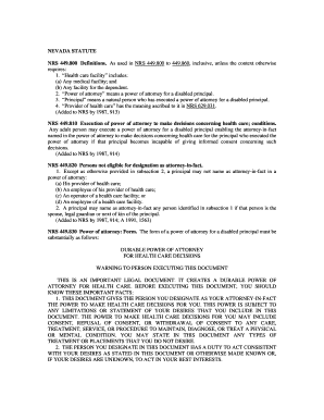 Nevada Durable Power of Attorney for Health Care
