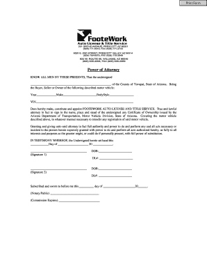 Arizona Motor Vehicle Power of Attorney
