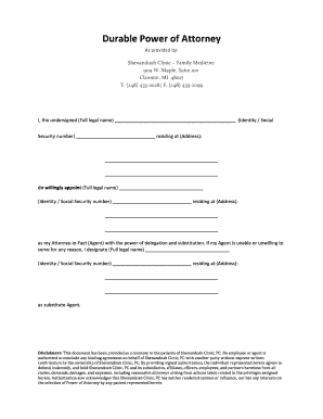 Durable Power of Attorney Template