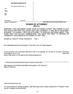 California Special Power of Attorney