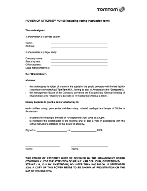 Fillable Online POWER OF ATTORNEY FORM (including voting instruction ...