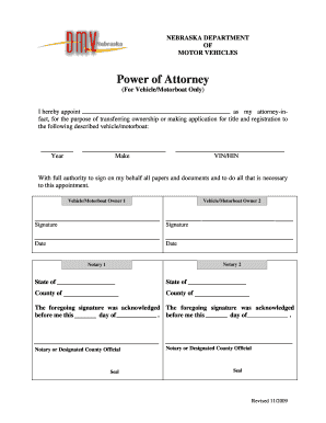Nebraska Vehicle Power of Attorney
