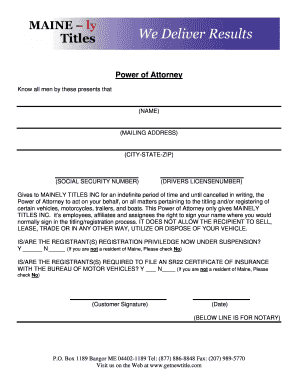 Maine Power of Attorney for Vehicle Titling