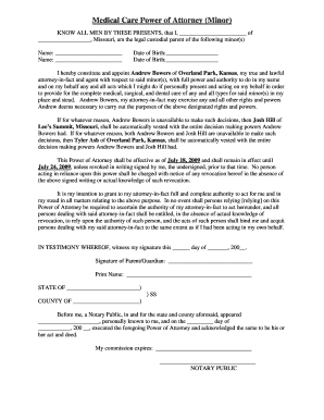 Medical Care Power of Attorney for Minor