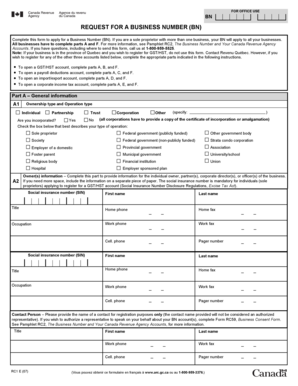 Canada Revenue Agency Business Number Application