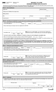 Canada Business Number Closure Form