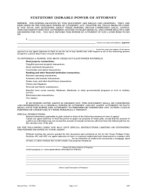Texas Statutory Durable Power of Attorney
