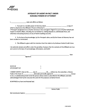 Affidavit of Agent-in-Fact Under Durable Power of Attorney