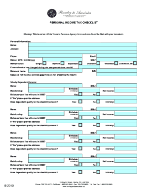 Canada Personal Income Tax Checklist