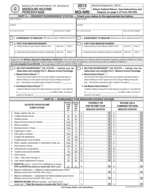 Missouri Income Form MO-NRI 2013
