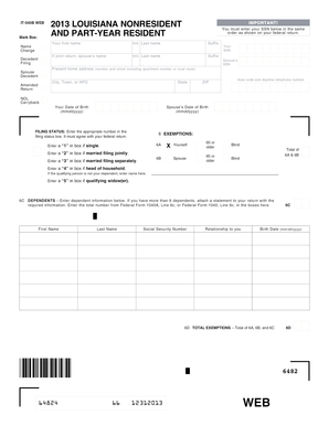 Louisiana IT-540B Nonresident and Part-Year Resident Tax Form