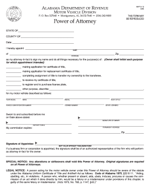 Alabama Motor Vehicle Power of Attorney