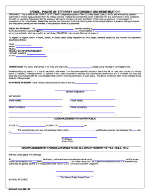 Military Special Power of Attorney for Automobile Use