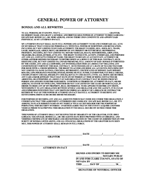 General Power of Attorney for Bail Bonds