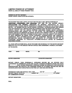 Limited Power of Attorney for Vehicle Title Transfer