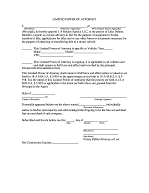 Limited Power of Attorney for Vehicle Title Transfer