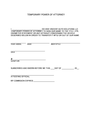 Temporary Power of Attorney for Vehicle Transfer