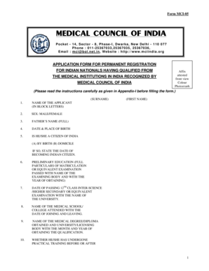 Medical Council of India Permanent Registration Application