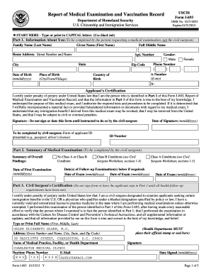 USCIS Form I-693 Medical Examination and Vaccination Record