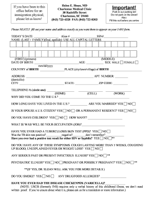 Immigration Physical Form