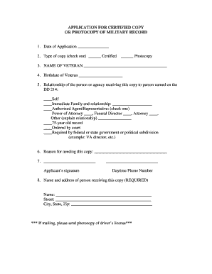 Application for Certified Copy of Military Record