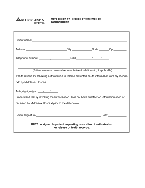 Revocation of Release of Information Form - Middlesex Hospital