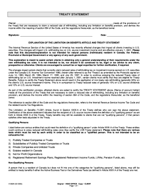 Treaty Statement Certification Form