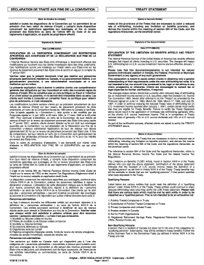 Déclaration de traité aux fins de la convention