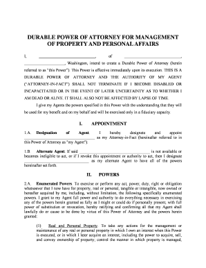 Durable Power of Attorney for Property and Affairs