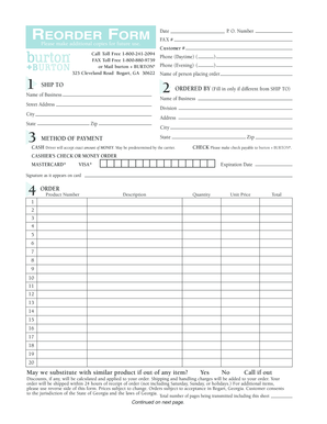 Burton + Burton Order Form