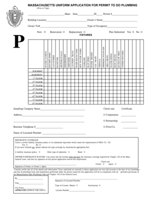 Massachusetts Uniform Application for Plumbing Permit