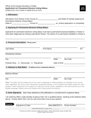 Kansas Permanent Advance Voting Status Application