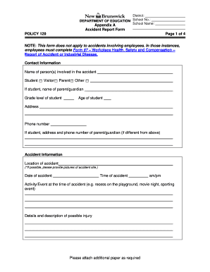 School Accident Report Form