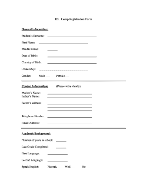 ESL Camp Registration Form