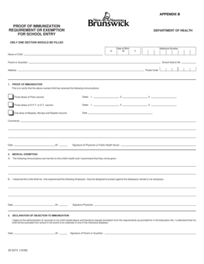 Proof of Immunization Form