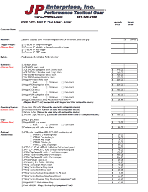 Firearm Lower Receiver Upgrade Order Form