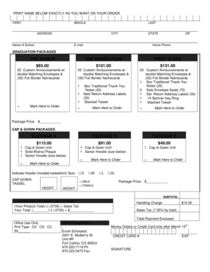 Graduation Package Order Form